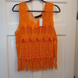 NWT!! NY&Co. Orange Mesh Tank w/Fringe